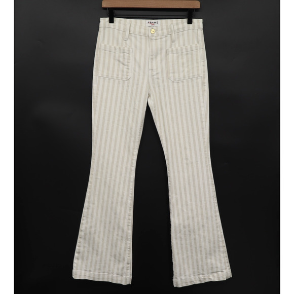 Frame Women's The Anchor High Waisted Wide Leg Jeans Tan White Stripes Sz 27
